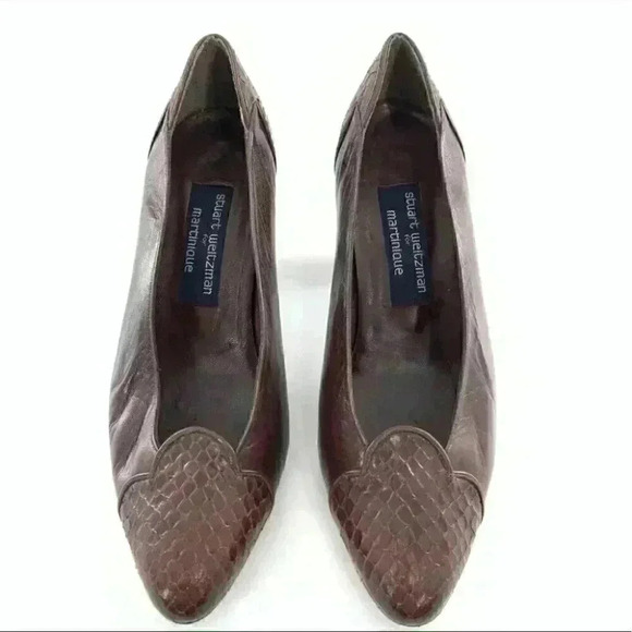 Stuart Weitzman heels 8 brown leather snakeskin pointy vintage 80s 90s pinup - Picture 2 of 12